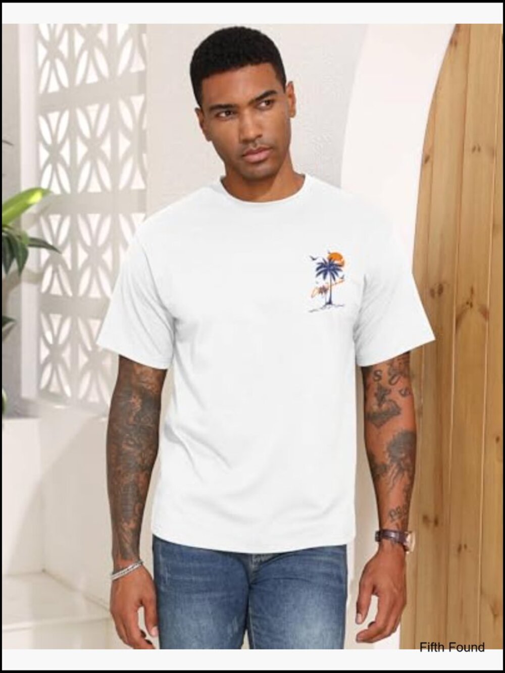 Men's Graphic T-Shirt Short Sleeve West Coast Palm Tree Print 100% Cotton - Picture 3 of 6